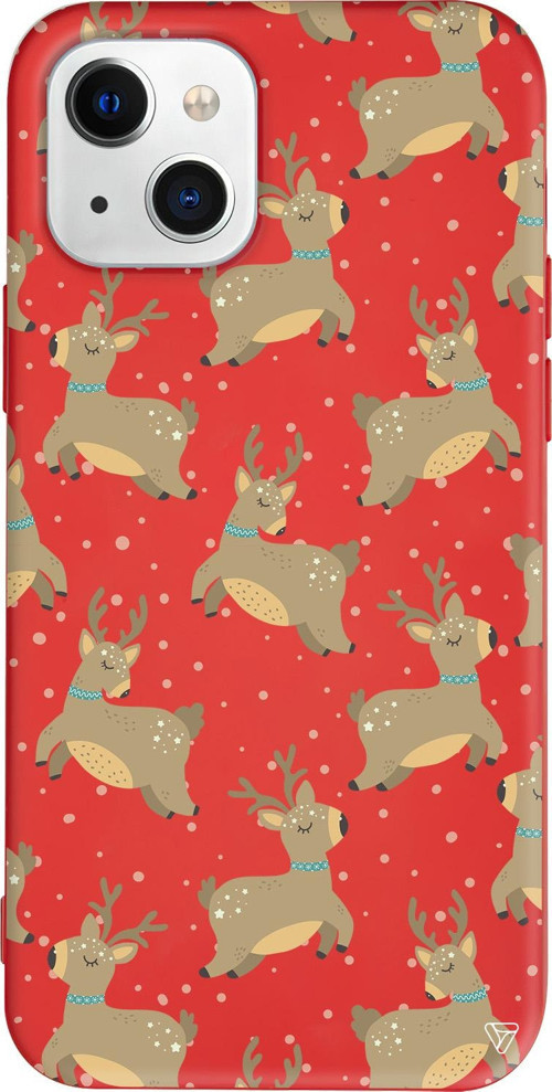 iPhone 15 Uyumlu Kırmızı Renkli Silikon Dear Deer Christmas Koleksiyonu Telefon Kılıfı
