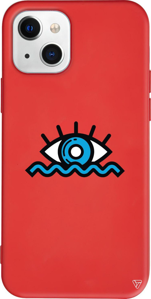 iPhone 15 Uyumlu Kırmızı Renkli Silikon Denizci Gözü Eyes on You Koleksiyonu Telefon Kılıfı