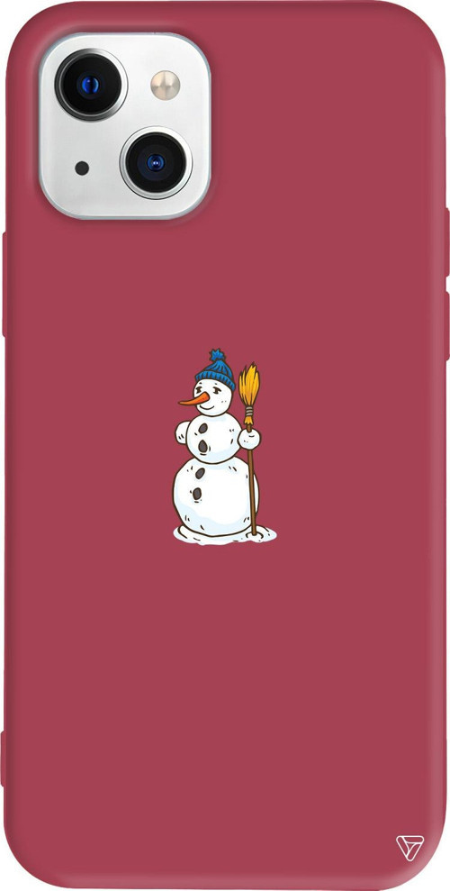 iPhone 15 Uyumlu Bordo Renkli Silikon Snowman With Broom Christmas Koleksiyonu Telefon Kılıfı