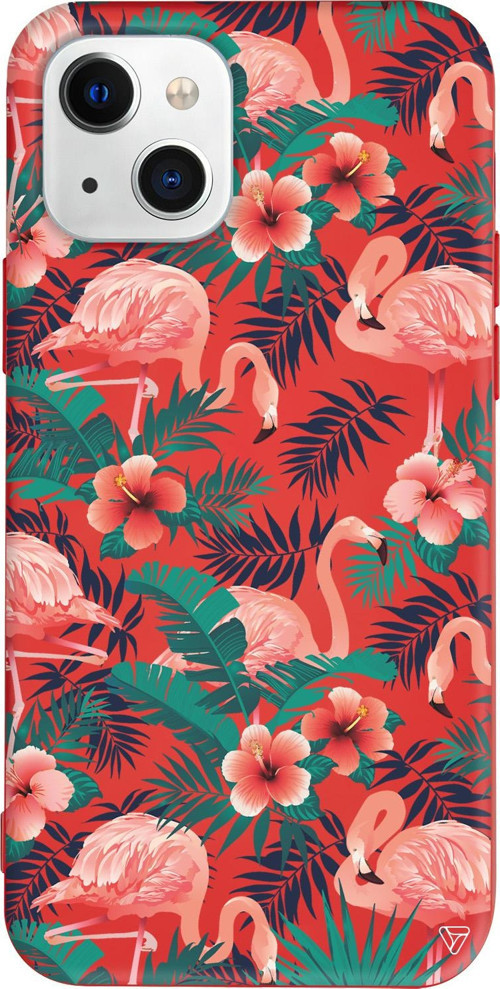 iPhone 15 Uyumlu Kırmızı Renkli Silikon Leaf Flamingo Animal Koleksiyonu Telefon Kılıfı
