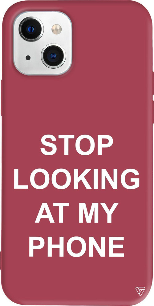 iPhone 15 Uyumlu Bordo Renkli Silikon Stop Looking Mottolar Koleksiyonu Telefon Kılıfı