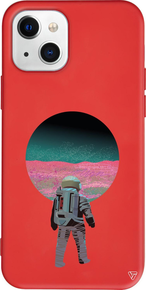 iPhone 15 Uyumlu Kırmızı Renkli Silikon Evden Uzakta Space Koleksiyonu Telefon Kılıfı
