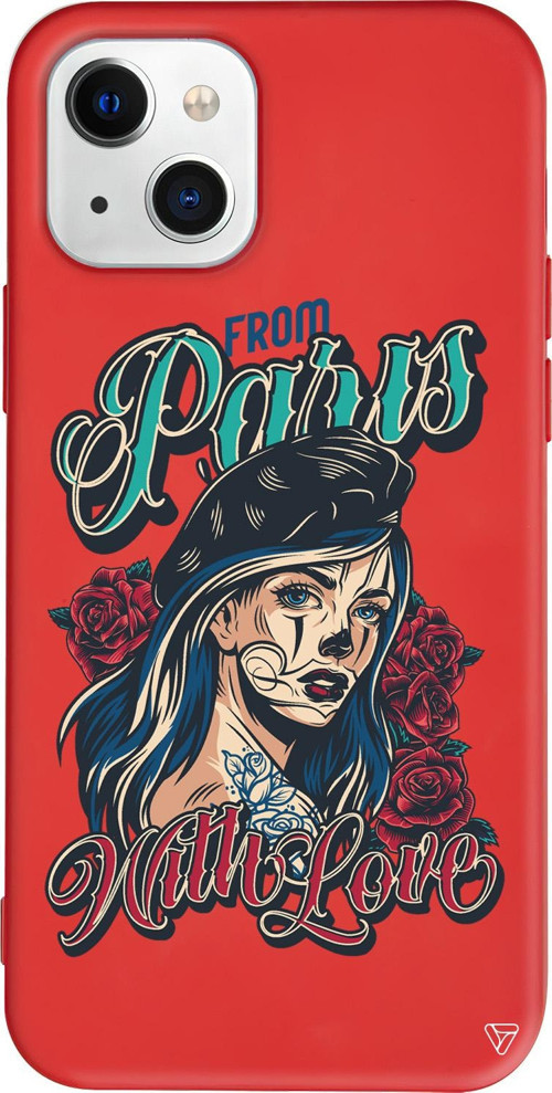 iPhone 15 Uyumlu Kırmızı Renkli Silikon Paris Girl Retro Koleksiyonu Telefon Kılıfı