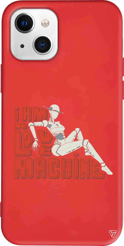 iPhone 15 Uyumlu Kırmızı Renkli Silikon Love Machine Retro Koleksiyonu Telefon Kılıfı