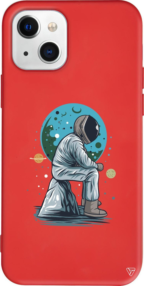 iPhone 15 Uyumlu Kırmızı Renkli Silikon Forever Alone Space Koleksiyonu Telefon Kılıfı