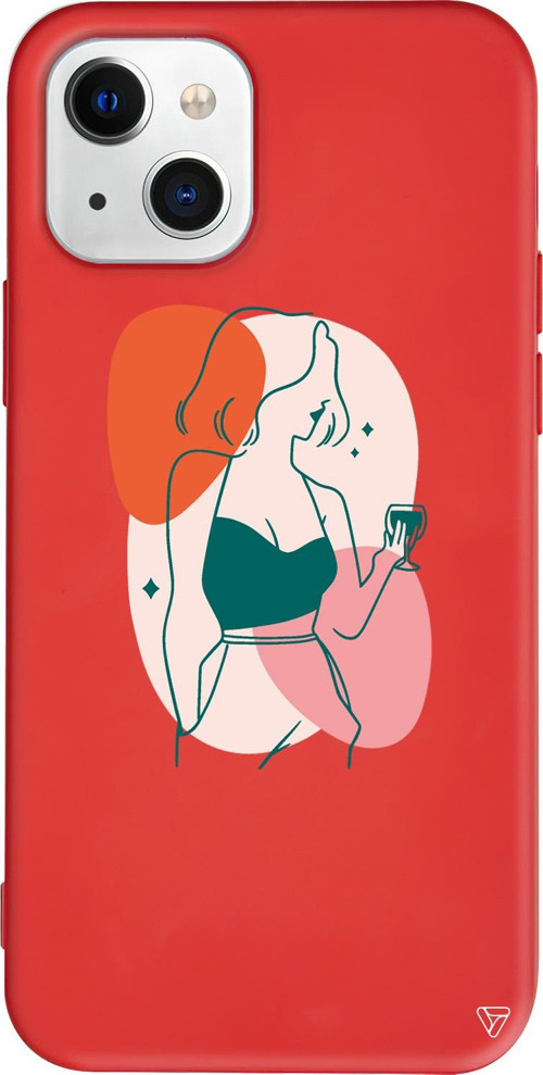 iPhone 15 Uyumlu Kırmızı Renkli Silikon Lucy Line Art Koleksiyonu Telefon Kılıfı