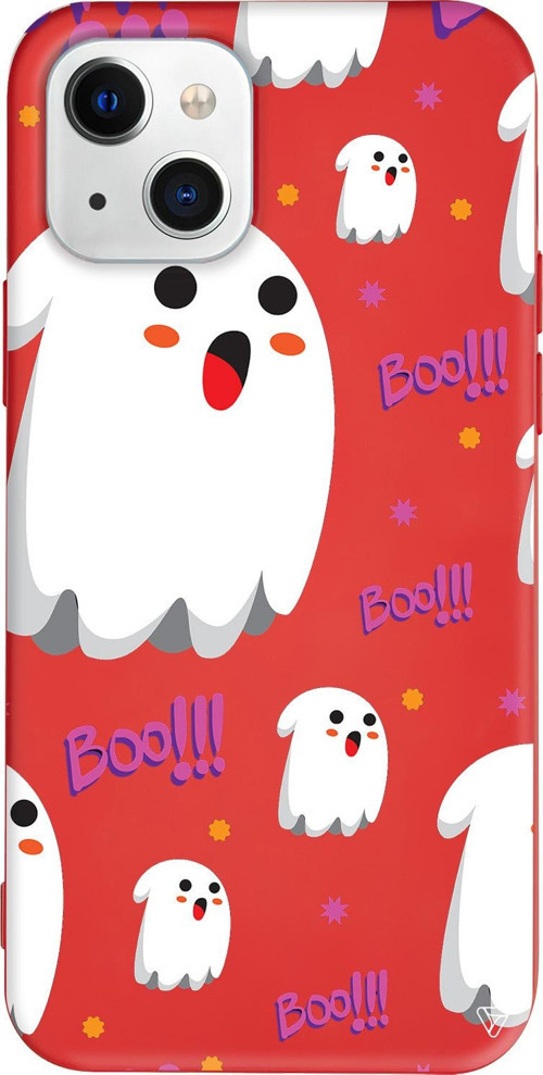 iPhone 15 Uyumlu Kırmızı Renkli Silikon Ghost Boo! Halloween Koleksiyonu Telefon Kılıfı