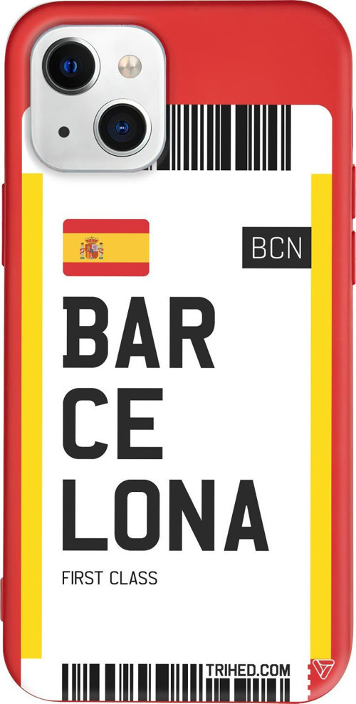 iPhone 15 Uyumlu Kırmızı Renkli Silikon Barcelona Bileti Travel Koleksiyonu Telefon Kılıfı