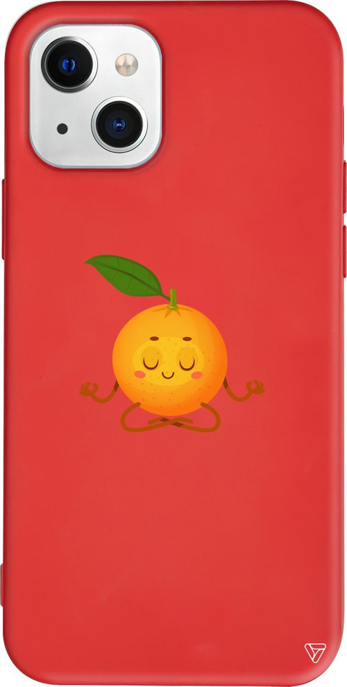 iPhone 15 Uyumlu Kırmızı Renkli Silikon Meditasyon Portakal Meyveler Koleksiyonu Telefon Kılıfı