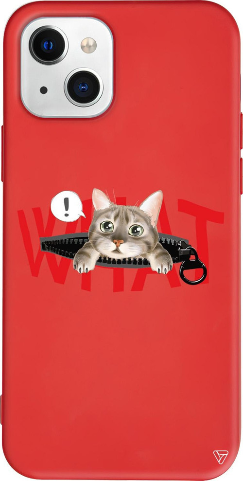 iPhone 15 Uyumlu Kırmızı Renkli Silikon What! Kedi Animal Koleksiyonu Telefon Kılıfı