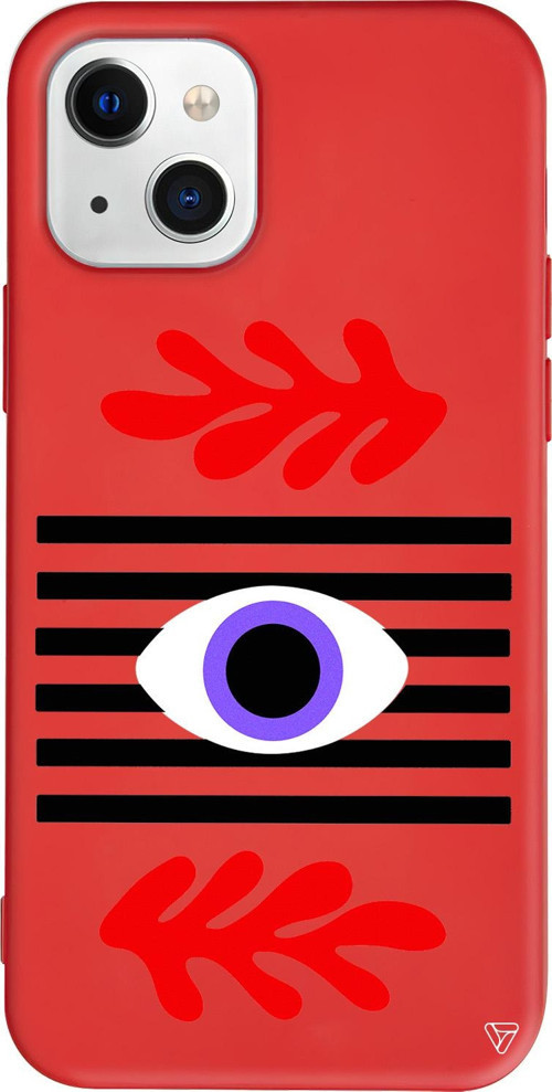 iPhone 15 Uyumlu Kırmızı Renkli Silikon Mor Göz Eyes on You Koleksiyonu Telefon Kılıfı