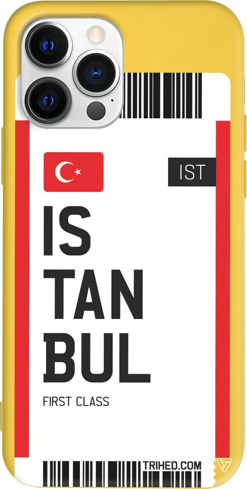 iPhone 15 Pro Uyumlu Sarı Renkli Silikon İstanbul Bileti Telefon Kılıfı