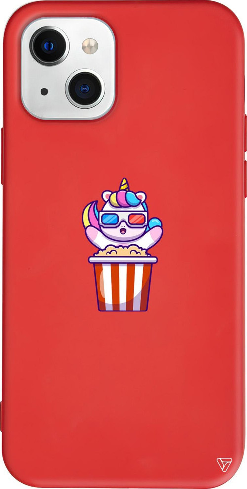 iPhone 15 Uyumlu Kırmızı Renkli Silikon Moviecorn Sticker Koleksiyonu Telefon Kılıfı