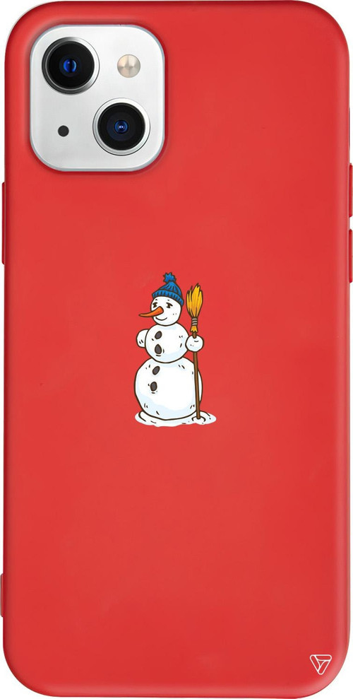 iPhone 15 Uyumlu Kırmızı Renkli Silikon Snowman With Broom Christmas Koleksiyonu Telefon Kılıfı