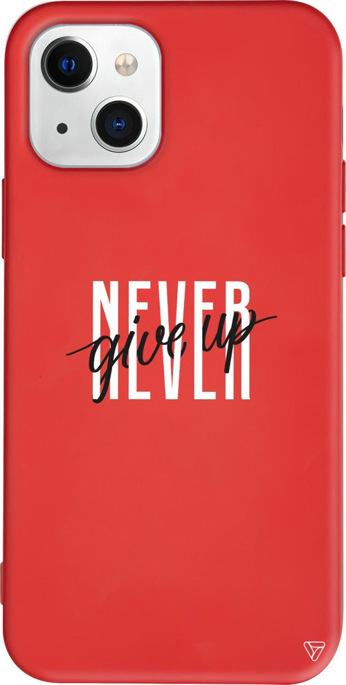 iPhone 15 Uyumlu Kırmızı Renkli Silikon Never Give Up 4 Mottolar Koleksiyonu Telefon Kılıfı