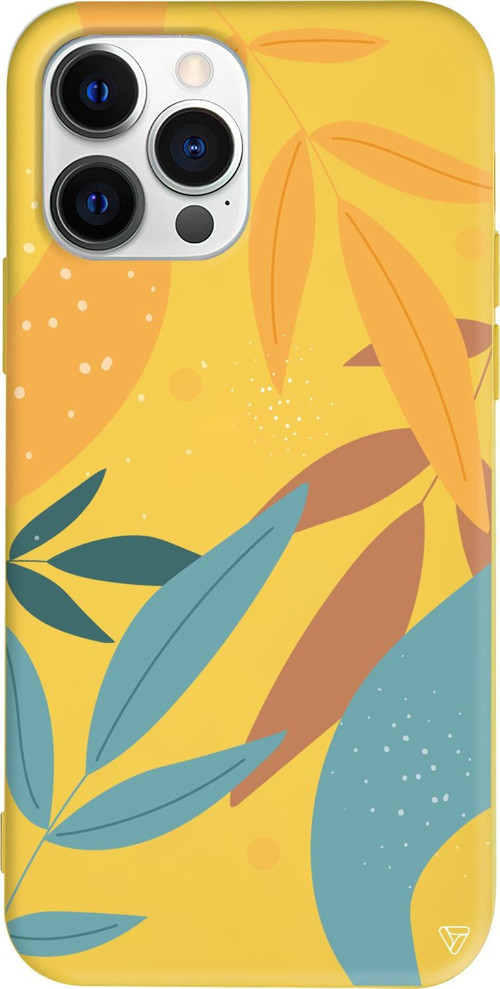 iPhone 15 Pro Uyumlu Sarı Renkli Silikon Leaf Shape Abstract Koleksiyonu Telefon Kılıfı