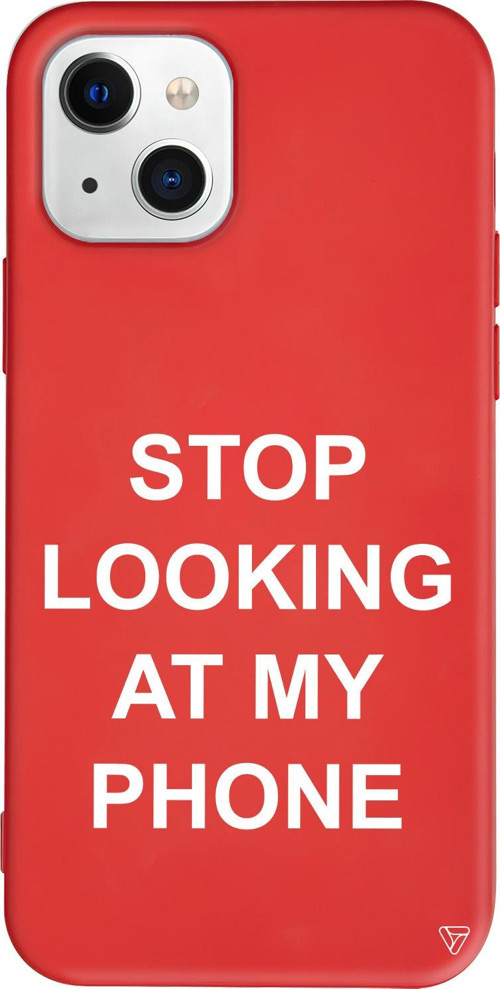 iPhone 15 Uyumlu Kırmızı Renkli Silikon Stop Looking Mottolar Koleksiyonu Telefon Kılıfı