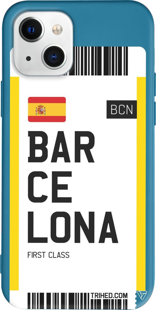 iPhone 15 Uyumlu Lacivert Renkli Silikon Barcelona Bileti Travel Koleksiyonu Telefon Kılıfı