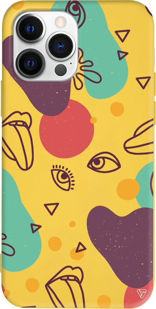 iPhone 15 Pro Uyumlu Sarı Renkli Silikon Mor Soyut Abstract Koleksiyonu Telefon Kılıfı
