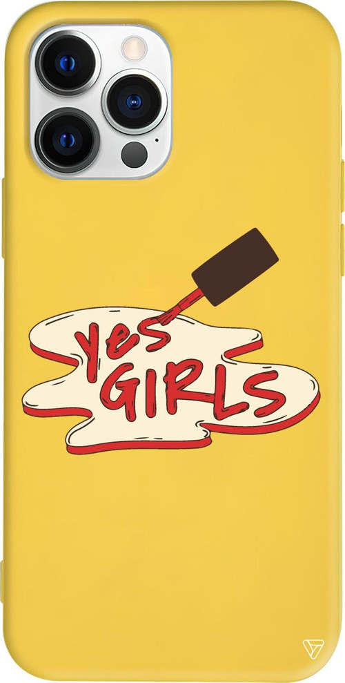 iPhone 15 Pro Uyumlu Sarı Renkli Silikon Yes Girls Telefon Kılıfı