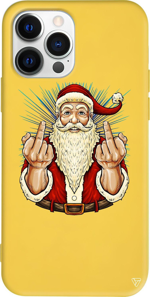 iPhone 15 Pro Uyumlu Sarı Renkli Silikon Naughty Santa Telefon Kılıfı
