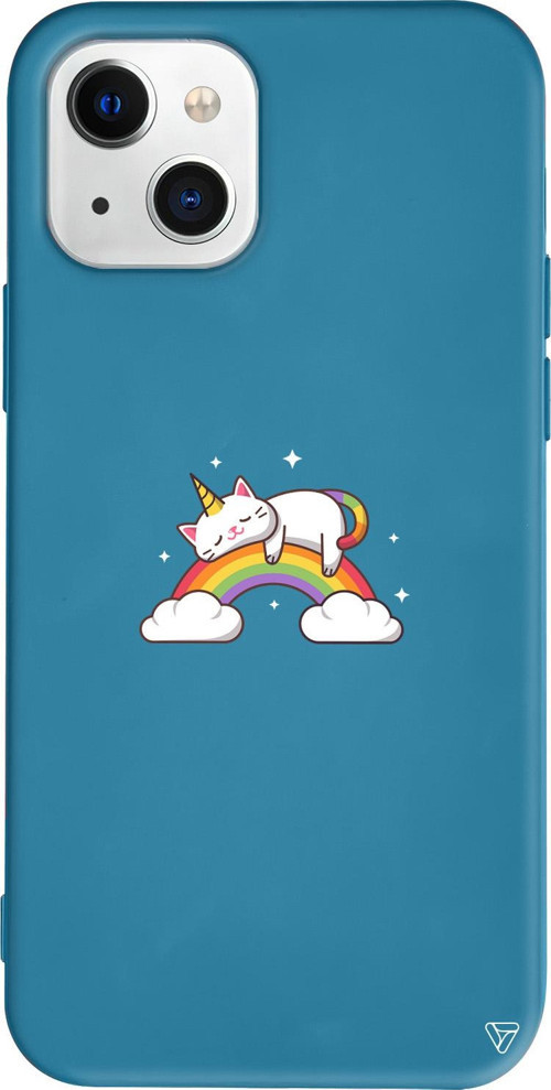 iPhone 15 Uyumlu Lacivert Renkli Silikon Caticorn 2 Sticker Koleksiyonu Telefon Kılıfı