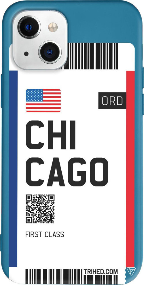 iPhone 15 Uyumlu Lacivert Renkli Silikon Chicago Bileti Travel Koleksiyonu Telefon Kılıfı