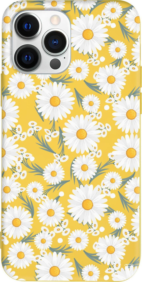 iPhone 15 Pro Uyumlu Sarı Renkli Silikon Papatyalar Telefon Kılıfı