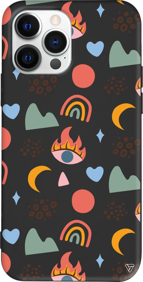 iPhone 15 Pro Uyumlu Siyah Renkli Silikon Eyes Moon Abstract Koleksiyonu Telefon Kılıfı