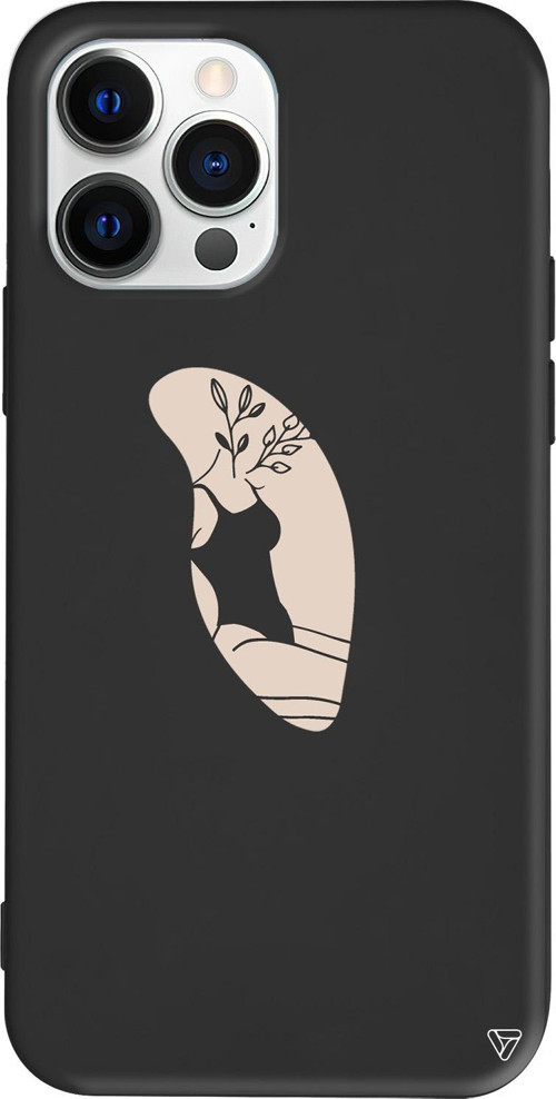 iPhone 15 Pro Uyumlu Siyah Renkli Silikon Flower Girl Sitting Telefon Kılıfı