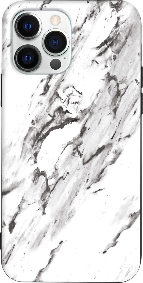 iPhone 15 Pro Uyumlu Siyah Renkli Silikon Beyaz Mermer 3 Telefon Kılıfı