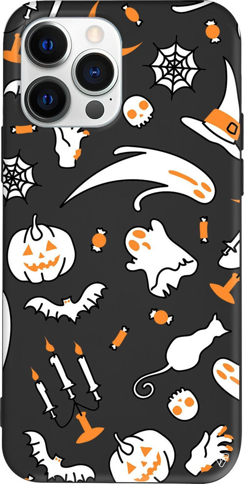 iPhone 15 Pro Uyumlu Siyah Renkli Silikon Cadılar Bayramı It's Halloween Telefon Kılıfı
