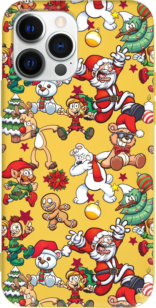 iPhone 15 Pro Uyumlu Sarı Renkli Silikon Xmas Monsters Telefon Kılıfı