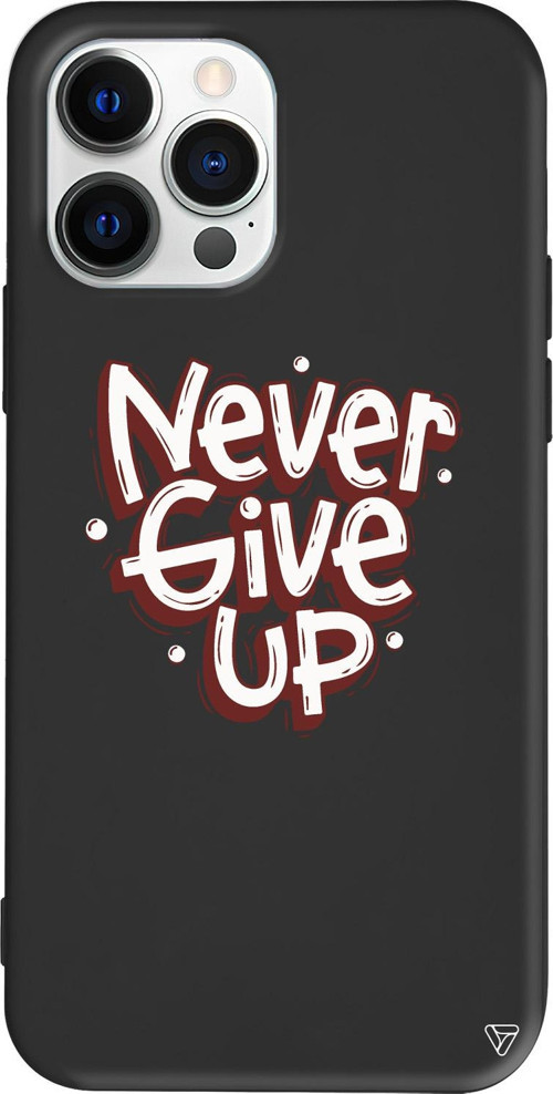 iPhone 15 Pro Uyumlu Siyah Renkli Silikon Never Give Up Telefon Kılıfı