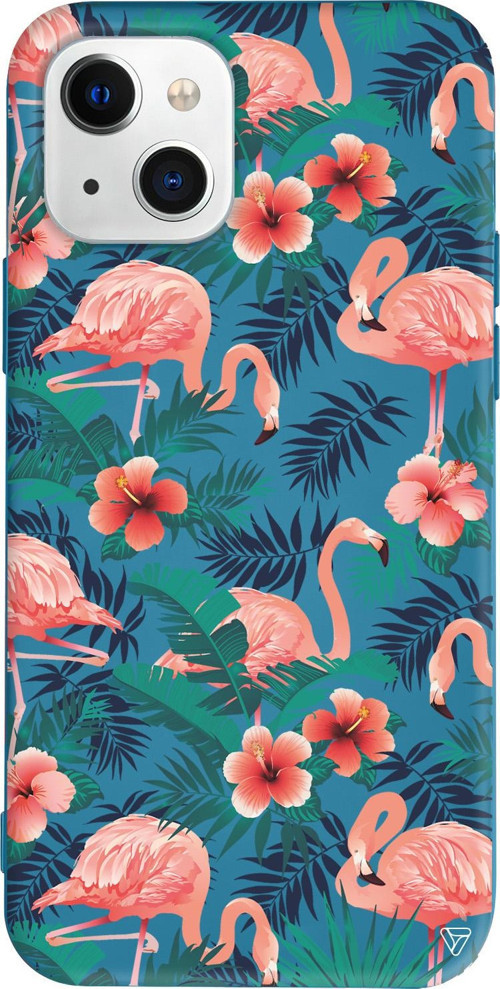 iPhone 15 Uyumlu Lacivert Renkli Silikon Leaf Flamingo Animal Koleksiyonu Telefon Kılıfı