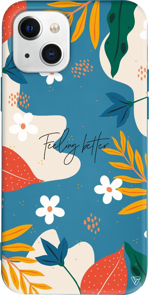 iPhone 15 Uyumlu Lacivert Renkli Silikon Feeling Better Floral Koleksiyonu Telefon Kılıfı