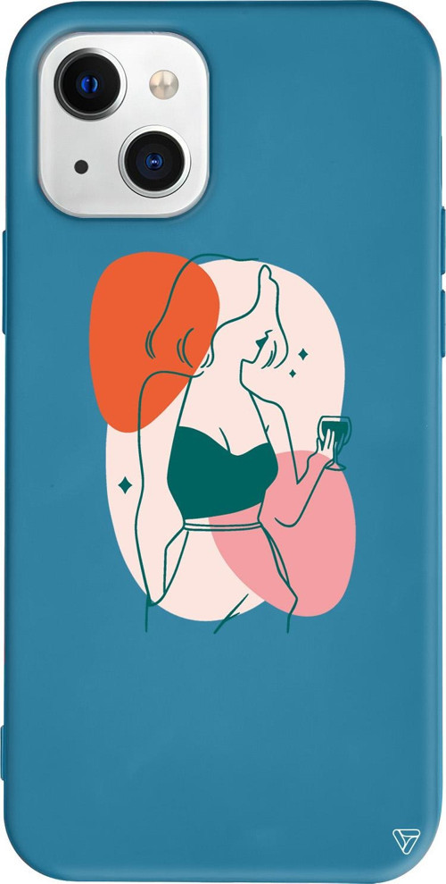 iPhone 15 Uyumlu Lacivert Renkli Silikon Lucy Line Art Koleksiyonu Telefon Kılıfı