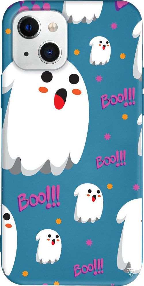 iPhone 15 Uyumlu Lacivert Renkli Silikon Ghost Boo! Halloween Koleksiyonu Telefon Kılıfı