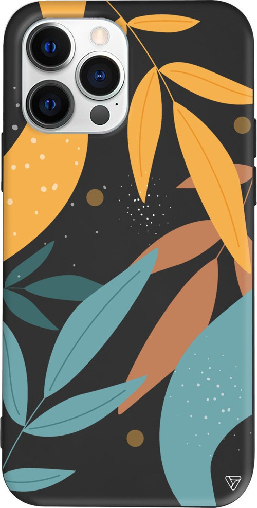 iPhone 15 Pro Uyumlu Siyah Renkli Silikon Leaf Shape Abstract Koleksiyonu Telefon Kılıfı