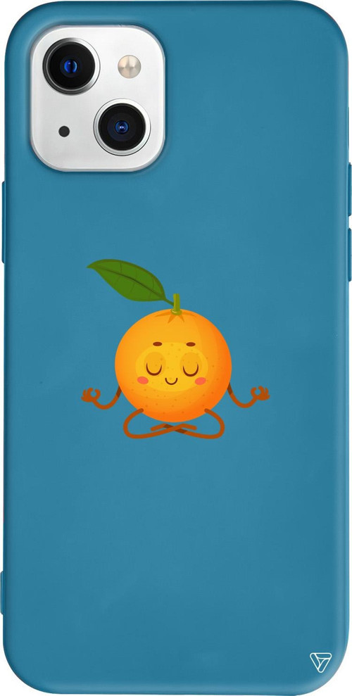 iPhone 15 Uyumlu Lacivert Renkli Silikon Meditasyon Portakal Meyveler Koleksiyonu Telefon Kılıfı