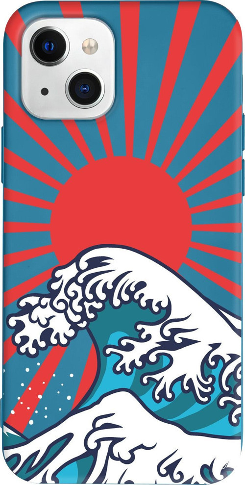 iPhone 15 Uyumlu Lacivert Renkli Silikon Japan Wave Retro Koleksiyonu Telefon Kılıfı