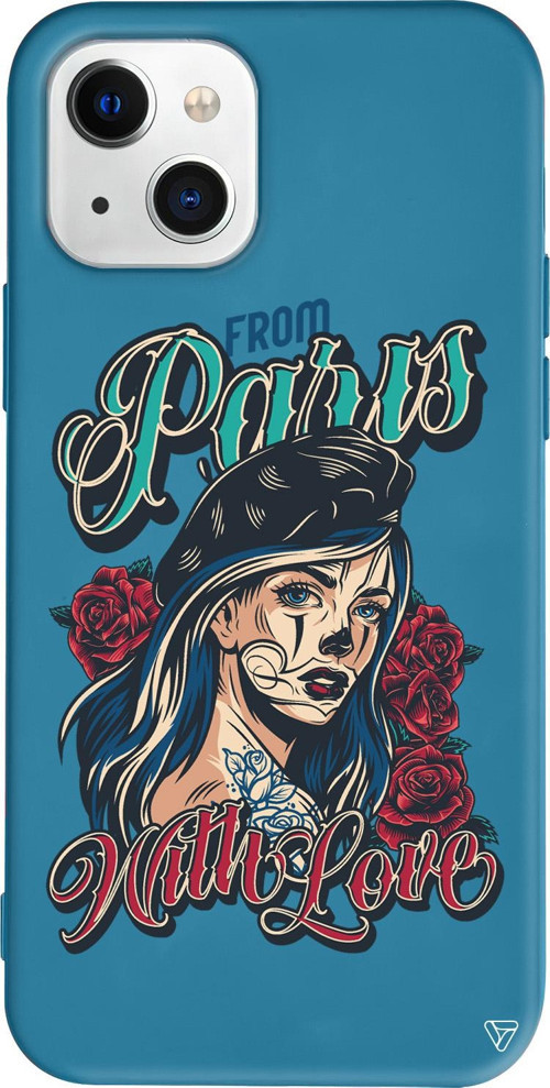 iPhone 15 Uyumlu Lacivert Renkli Silikon Paris Girl Retro Koleksiyonu Telefon Kılıfı