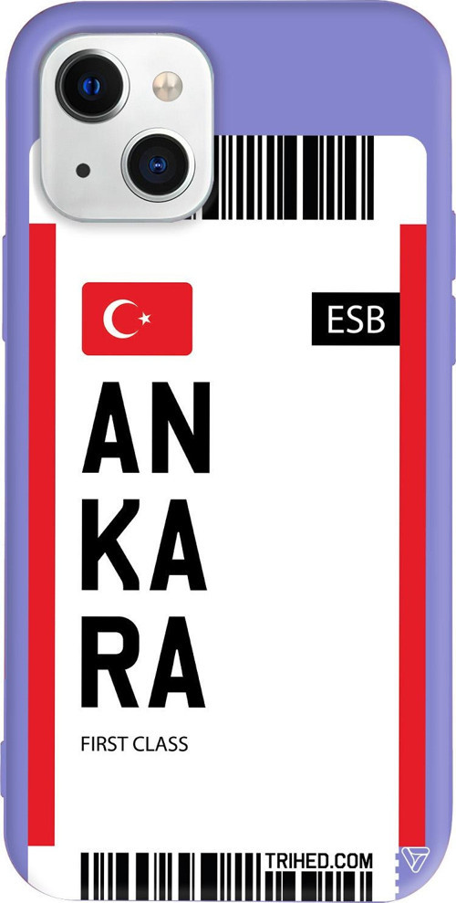 iPhone 15 Uyumlu Lila Renkli Silikon Ankara Bileti Travel Koleksiyonu Telefon Kılıfı