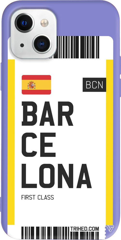 iPhone 15 Uyumlu Lila Renkli Silikon Barcelona Bileti Travel Koleksiyonu Telefon Kılıfı