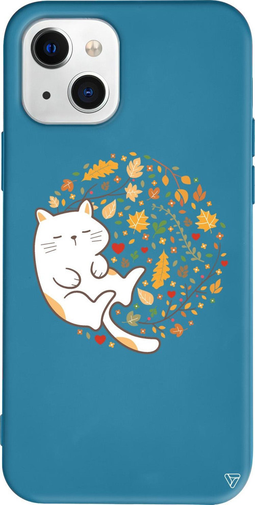 iPhone 15 Uyumlu Lacivert Renkli Silikon Uyuyan Kedi Animal Koleksiyonu Telefon Kılıfı