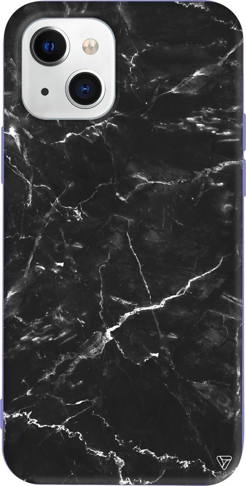 iPhone 15 Uyumlu Lila Renkli Silikon Black Marble 2 Mermer Koleksiyonu Telefon Kılıfı
