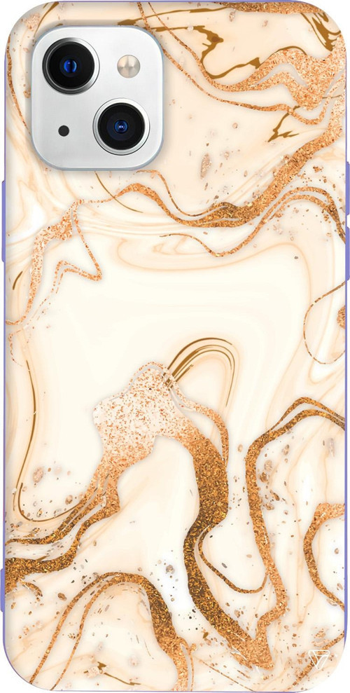 iPhone 15 Uyumlu Lila Renkli Silikon Gold Marble Mermer Koleksiyonu Telefon Kılıfı