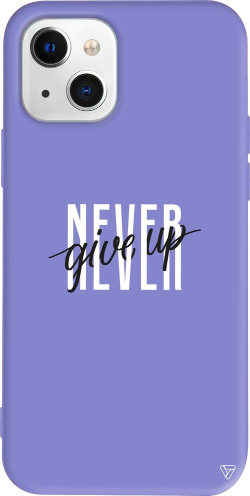 iPhone 15 Uyumlu Lila Renkli Silikon Never Give Up 4 Mottolar Koleksiyonu Telefon Kılıfı