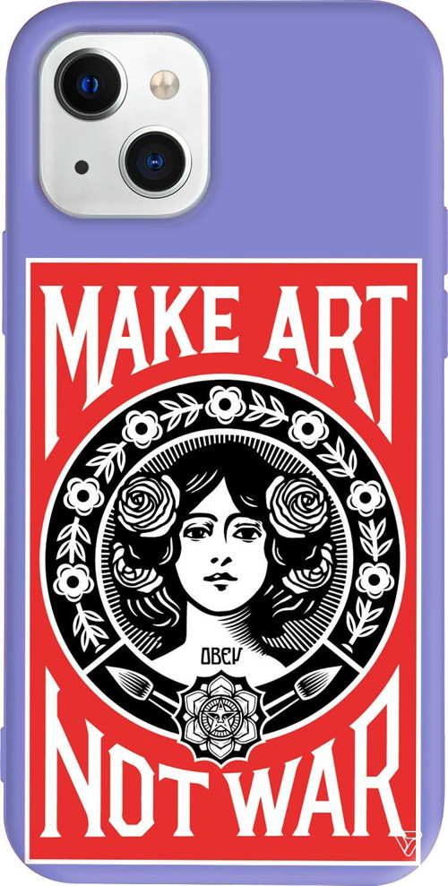 iPhone 15 Uyumlu Lila Renkli Silikon Obey Make Love Art Koleksiyonu Telefon Kılıfı