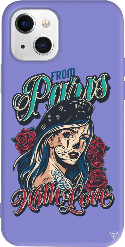 iPhone 15 Uyumlu Lila Renkli Silikon Paris Girl Retro Koleksiyonu Telefon Kılıfı